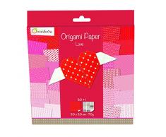Avenue Mandarine OR500O - Un paquet de 60 feuilles Origami 20x20 cm 70g (30 motifs x 2 feuilles) et une planche de stickers incluse, Love