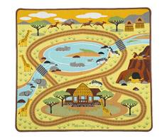 Melissa & Doug Tapis dactivité Rond Savane Safari (39 x 36 Pouces) – Truck en Bois, 3 Jouets Animaux