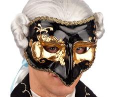Carnival 00658 – Masque Demi Visage avec Nez, Papier mâché, en enveloppe, Noir/Or