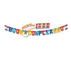 BIGIEMME Banderole Joyeux Anniversaire Gâteau XL avec stickers personnalisable 250 x 15 cm, multicolore, 5it29051
