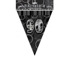 Unique Party- Unique Party-55377-Guirlande Fanions de 90e Anniversaire-3,6 m-Noir Glitz, 55377