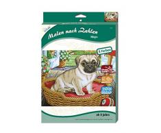 Mammut 110001 Peinture Chiffres Classic Animaux Mops Chien Set Complet avec Tapis de Peinture Imprimé Format A4 8 Acrylique + Pinceau Set de Peinture pour Enfants à partir de 8 Ans