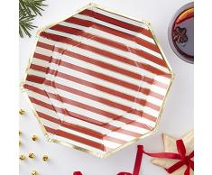 Ginger Ray Lot de 8 assiettes en papier à rayures dorées