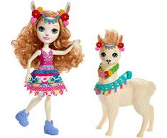 Enchantimals Mini-poupée Lluella Lama et figurine animale Fleecy aux longs cheveux châtains bouclés, jupe amovible et bandeau, jouet pour enfant, FRH42