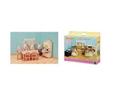 SYLVANIAN FAMILIES-La Salle à Manger Mobilier Mini-Univers, 5340, Multicolore & 5289 Set Cuisine, 5289, Multicolore