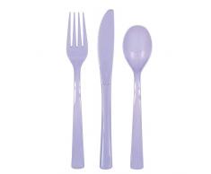 Unique Party 39486-Lot de Couverts en Plastique pour 6 Invités-Lavande-18 Pièces, 39486, lavande