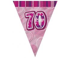 Unique Party - 90957 - Guirlande Fanions de 70e Anniversaire - 2,7 m - Rose Glitz
