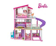 Barbie Mobilier Dreamhouse, maison de poupées à deux étages avec ascenseur, piscine, toboggan, cinq pièces et garage, jouet pour enfant, FHY73