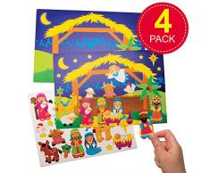 Baker Ross Kits Illustrations de la Nativité avec Autocollants (Paquet de 4) - Loisirs créatifs de Noël pour Enfants