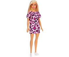 Barbie Chic poupée aux cheveux blonds avec robe rose à motifs cœurs et chaussures blanches, jouet pour enfant, GHW45
