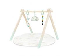 B. toys by Battat- Tapis d’éveil et de Jeu – Starry Sky – 3 Jouets sensoriels Qui suspendent – Coton Biologique – Bois Naturel – pour Les bébés et Enfants, BX1760C1Z, Menthe et Ivoire