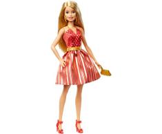 Barbie Poupée Joyeuses Fêtes 2019 Blonde avec Robe Rouge et Or Étincelante, Jouet pour Enfant, Gff68