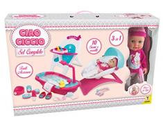 TEOREMA 66266 Poupée avec Ensemble Bain de Soleil, Berceau et Chaise Haute