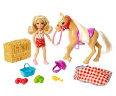 Barbie Famille mini-poupée Chelsea et son poney à la ferme, botte de paille et accessoires, jouet pour enfant, GFF50