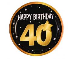 Forum Novelties-40th Birthday Paper Plates 9 (8 in pkt) Assiettes, X81638, Black, Gold, White