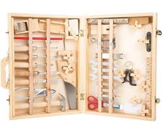 small foot 2241 Mallette à outils Deluxe en bois, avec accessoires comme marteau, scie, rabot etc. 48 pièces, à partir de 3 ans