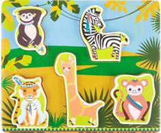 Small Foot- Puzzle Jungle, certifié FSC 100%, Les Formes en Bois colorées avec Motif Animalier apprennent aux Enfants Jouets, 11095, Multicolore