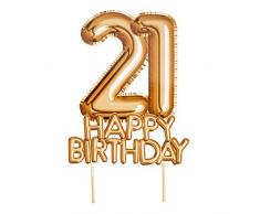 Neviti- Glitz & Glamour-Cake Topper-Gold-Age 21 Décoration pour gâteau, 773598