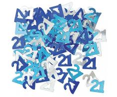 Gifts SHATCHI-355 Lot de 2 confettis pour table danniversaire 21 ans Bleu et argent