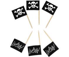 Shatchi 11664 Lot de 50 bâtonnets de décoration de table Motif drapeau pirate