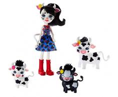 Enchantimals mini-poupée Cambrie vache avec figurine animale Ricotta et ses 2 bébés, jouet pour enfant, GJX44