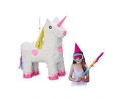 Relaxdays- Pinata Licorne à Suspendre Enfants à remplir Anniversaire décoration, Blanc/Rose, HxWxD: 47 x 43 x 13 cm