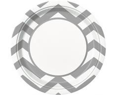 Unique Party - 38615 - Paquet de 8 Assiettes - Carton - Motif Chevron - 23 cm - Argent