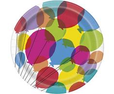 Unique Party 73125-Assiettes en Carton-23 cm-Fête à thème Anniversaire Ballons et Arc en Ciel-Paquet de 8, 73125, multicolore