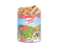 Aladine - Stampo Kids - Tampons Enfant - Activités Manuelles Fille et Garçon - Jouets et Jeux Créatifs pour Enfants - Boîte de 15 Tampons Support Bois + Encreur Inclus - Dès 5 ans (STAMPO KIDS DINO)