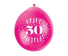 Unique Party 56051 - Ballons de Baudruche - 23 cm - Happy 50th Birthday - Assortiment de 10