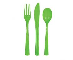 Unique Party 39488-Lot de Couverts en Plastique pour 6 Invités Citron-18 Pièces, 39488, vert citron