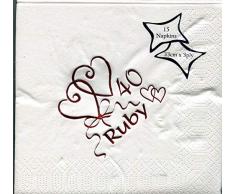 Serviettes Shatchi NAPKINS-40th-ANNI Luxe Happy 40th Anniversary Ruby Anniversary Serviettes de table Décorations de fête, Multicolore