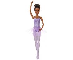 Barbie ballerine poupée danseuse aux cheveux bruns, avec tutu violet et pointes, jouet pour enfant, GJL61