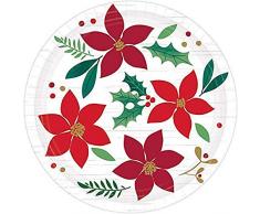 Amscan 542189 Lot de 8 assiettes en papier Motif houx et poinsettia 18 cm
