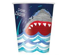 Unique Party 72536 255,1 gram Shark fête papier Tasses, Lot de 8