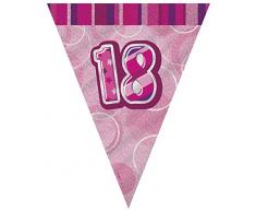 Unique Party - 90951 - Guirlande Fanions de 18e Anniversaire - 2,7 m - Rose Glitz