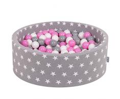 KiddyMoon 90X30cm/300 Balles ∅ 7Cm Piscine À Balles pour Bébé Rond Fabriqué en UE, Étoiles Blanc-Gris: Gris-Blanc-Rose