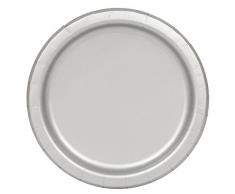 Unique Party - 33448 - Paquet de 16 Assiettes en Carton - 21,9 cm - Argent