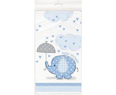 Unique Party - 41693 - Nappe en Plastique Baby Shower Éléphant - Bleu - 213 cm x 137 cm