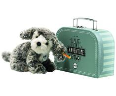 Steiff- Chien Matty dans Sa Valise Peluche, 079160, Gris/Beige