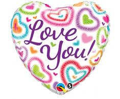 Qualatex Lot de casseroles Love You Fuzzy Hearts Ballon en Aluminium, 45,7 cm