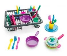 Playkidz- Super Durable des Gamins Faire Semblant de jouerde Set de Vaisselle pour enfants-27 pièces avec égouttoir-Jouets de Cuisine en Plastique pour Enfants, Multi