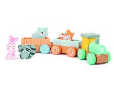 Small Foot 11470 Train Pastel, Jouet en Bois Classique avec de Jolies Figurines danimaux aux Couleurs gaies, Multicolore