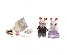 Sylvanian-Le Set Camping de Bord de mer Families Mini-poupées et Accessoires, 5209, Multicolore & Les Grands-Parents Lapin Chocolat Families Mini-poupées et Figurines, 5190, Multicolore, Norme
