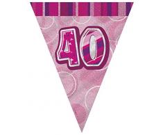 Unique Party - 90954 - Guirlande Fanions de 40e Anniversaire - 2,7 m - Rose Glitz