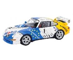 Schuco- Miniature Voiture Porsche 911/993 Cup 3.8 VIP Car Supercup 1996 Echelle 1/43, 450888200, Blanc/Bleu/Jaune
