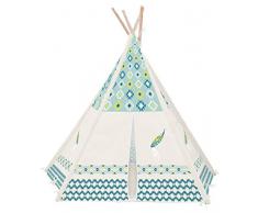 Achoka Tente Tipi Dessin Plume avec Sol en Polyester Bleu Beige 120X120x 150 Set pour Enfant Agé de 0 à 7 ans Jeux Créatifs pour Garçons et Filles - Intérieur Extérieur