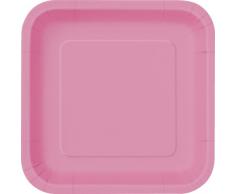 Unique Party - 31505 - Paquet de 16 Assiettes Carrées en Carton - 18 cm - Rose Vif
