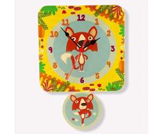 Dida – Horloge Pendule Murale en Bois Enfant – Renards – Horloge en Bois pour Chambre denfant