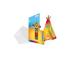 Folat 26110 Décoration danniversaire pour Enfant Indien : lot dinvitations, différents Motifs de martres, Wigwam